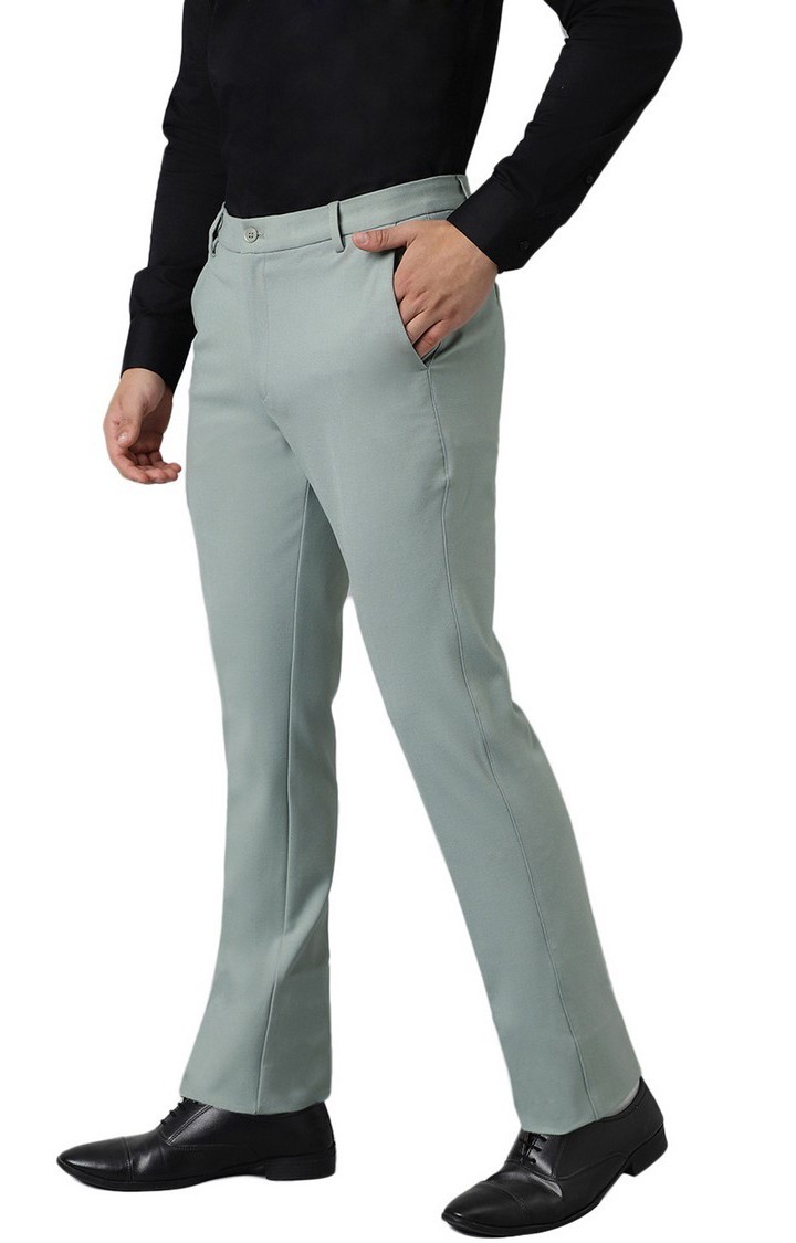 SUBTRACT Men 4 Way Stretch Wrinkle Free Slim Fit Formal Trouser in Mint Green with 2 inch Flexible Waistband