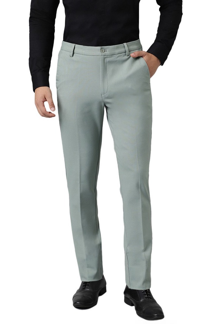 SUBTRACT Men 4 Way Stretch Wrinkle Free Slim Fit Formal Trouser in Mint Green with 2 inch Flexible Waistband