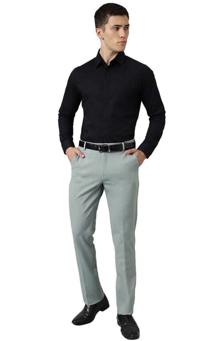 SUBTRACT Men 4 Way Stretch Wrinkle Free Slim Fit Formal Trouser in Mint Green with 2 inch Flexible Waistband