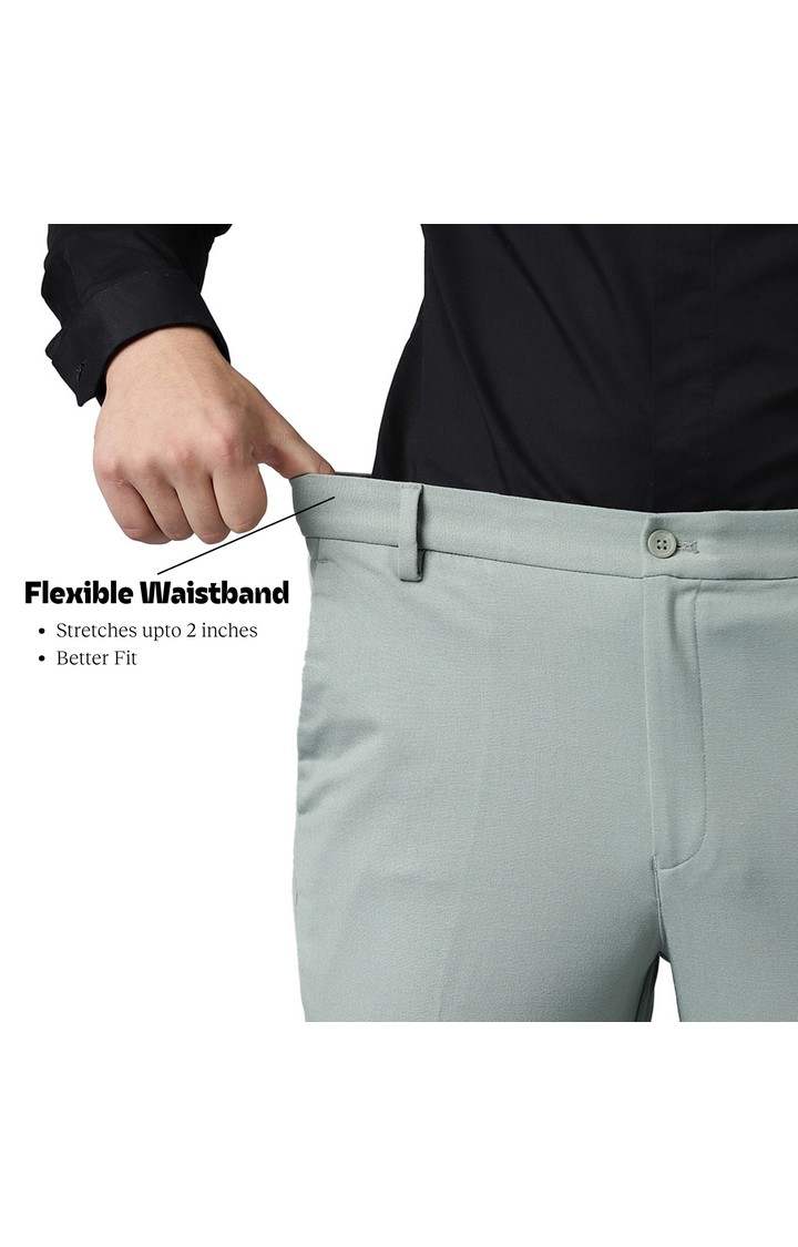 SUBTRACT Men 4 Way Stretch Wrinkle Free Slim Fit Formal Trouser in Mint Green with 2 inch Flexible Waistband