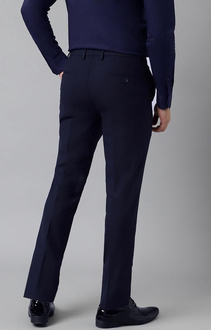 SUBTRACT Men 4 Way Stretch Wrinkle Free Slim Fit Formal Trouser in Navy Blue with 2 inch Flexible Waistband