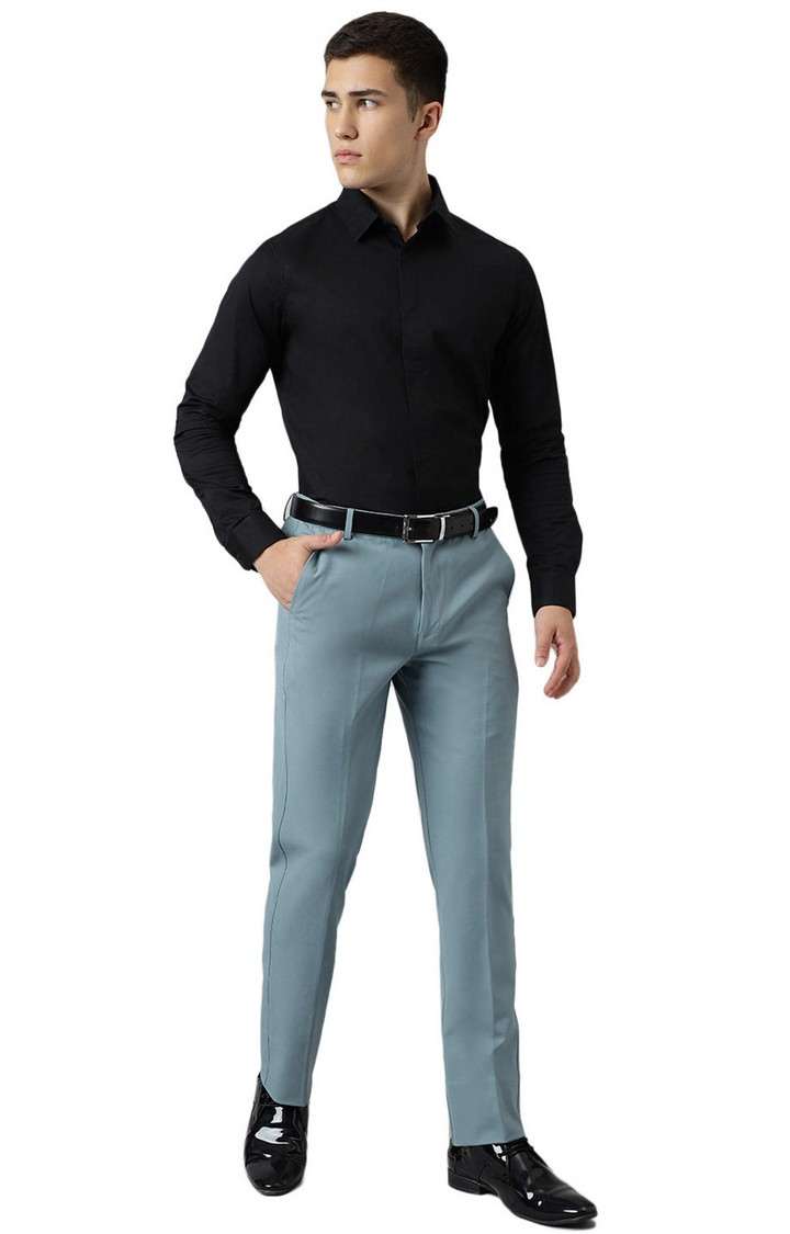 SUBTRACT Men 4 Way Stretch Wrinkle Free Slim Fit Formal Trouser in Powder Blue with 2 inch Flexible Waistband