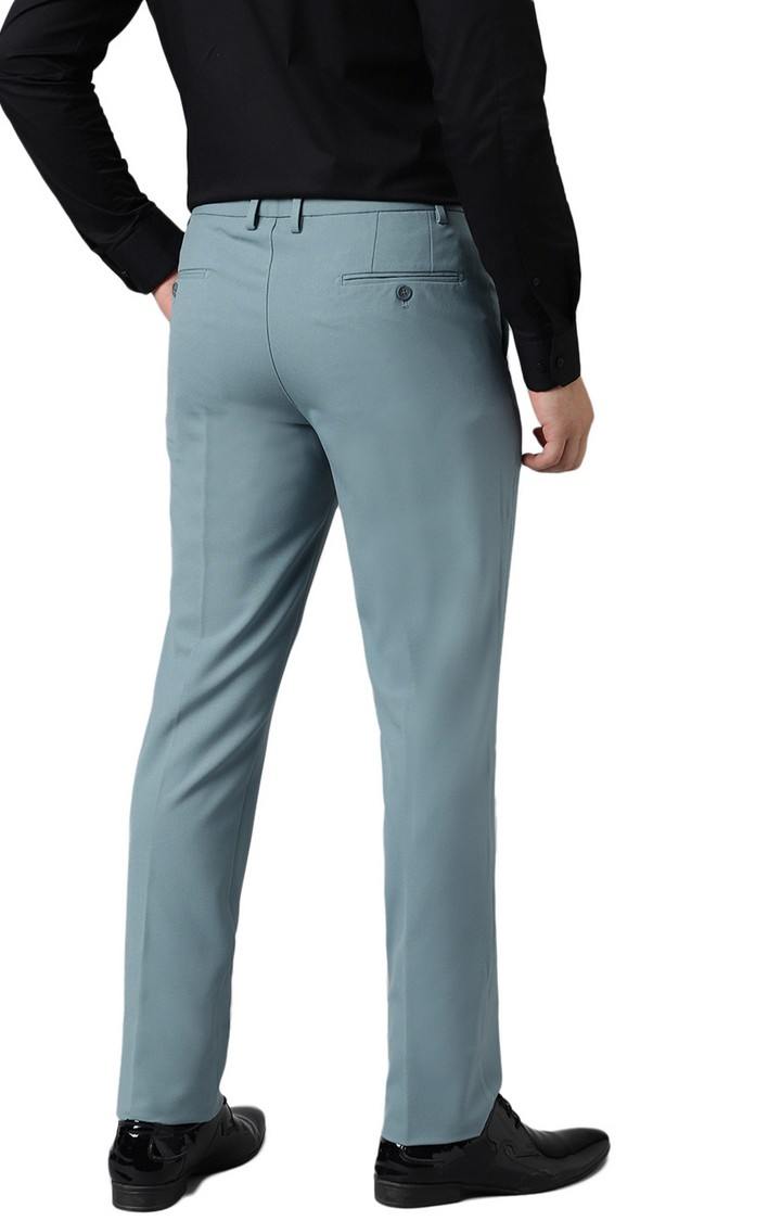 SUBTRACT Men 4 Way Stretch Wrinkle Free Slim Fit Formal Trouser in Powder Blue with 2 inch Flexible Waistband