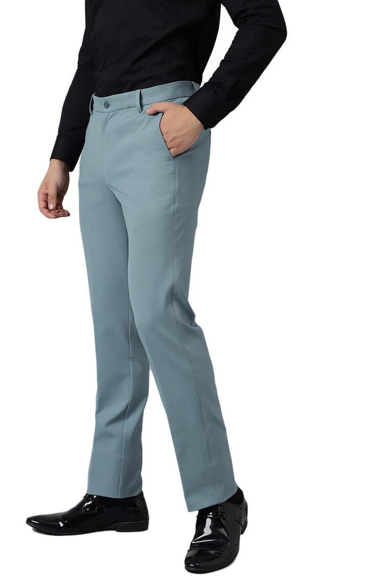 SUBTRACT Men 4 Way Stretch Wrinkle Free Slim Fit Formal Trouser in Powder Blue with 2 inch Flexible Waistband