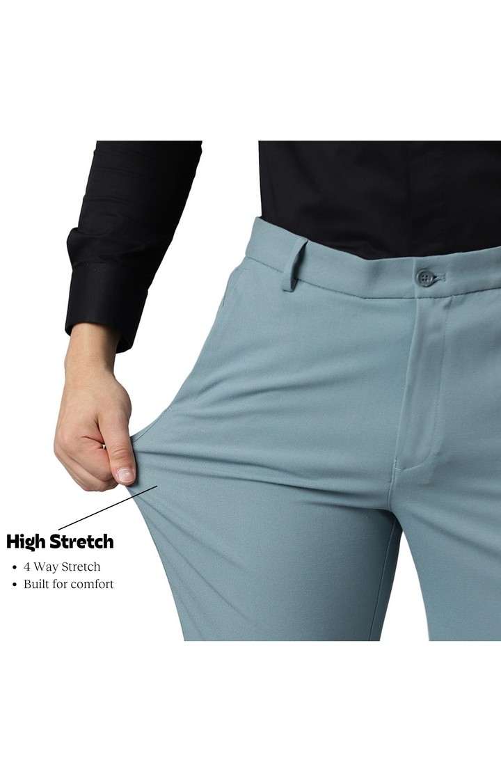 SUBTRACT Men 4 Way Stretch Wrinkle Free Slim Fit Formal Trouser in Powder Blue with 2 inch Flexible Waistband