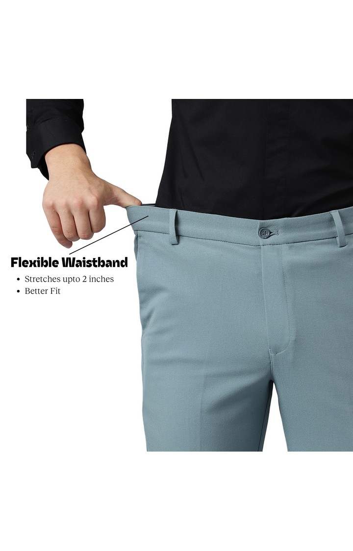 SUBTRACT Men 4 Way Stretch Wrinkle Free Slim Fit Formal Trouser in Powder Blue with 2 inch Flexible Waistband