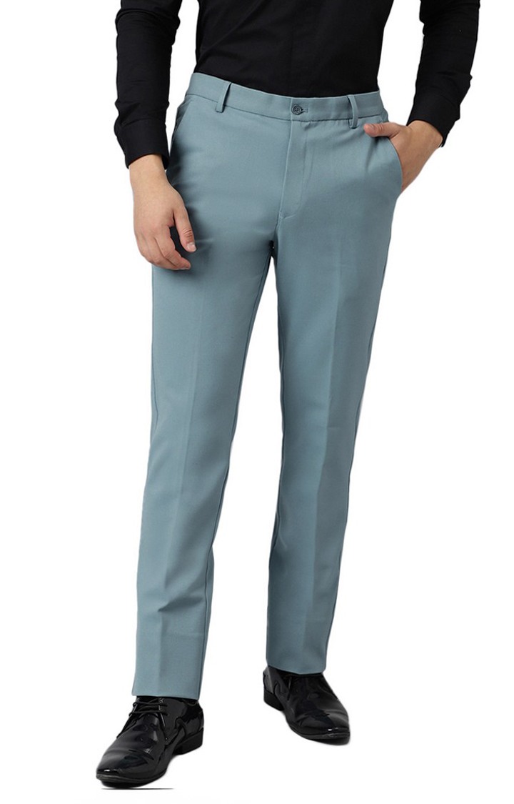 SUBTRACT Men 4 Way Stretch Wrinkle Free Slim Fit Formal Trouser in Powder Blue with 2 inch Flexible Waistband