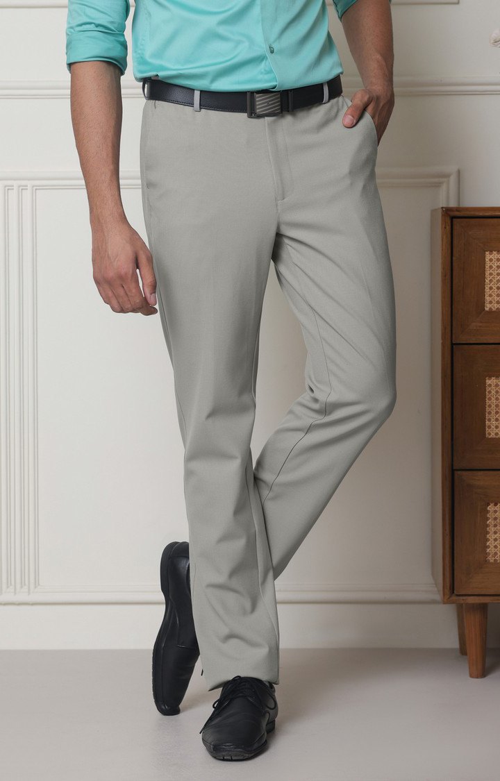 SUBTRACT Men 4 Way Stretch Wrinkle Free Slim Fit Formal Trouser in Steel Grey with 2 inch Flexible Waistband