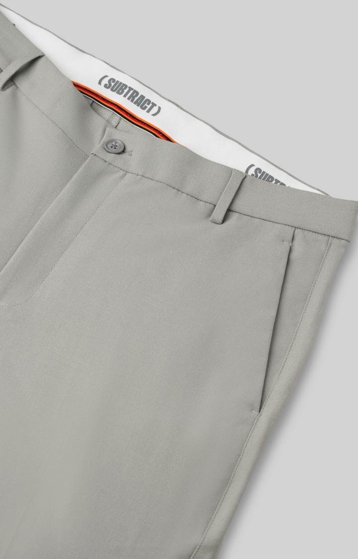 SUBTRACT Men 4 Way Stretch Wrinkle Free Slim Fit Formal Trouser in Steel Grey with 2 inch Flexible Waistband