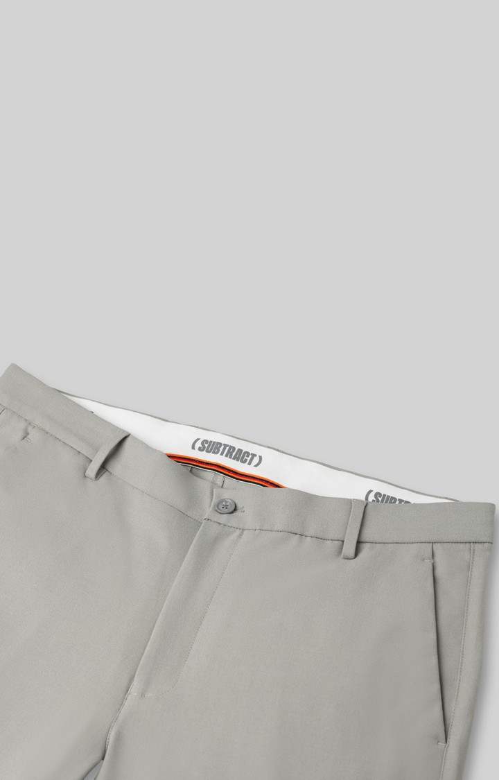 SUBTRACT Men 4 Way Stretch Wrinkle Free Slim Fit Formal Trouser in Steel Grey with 2 inch Flexible Waistband