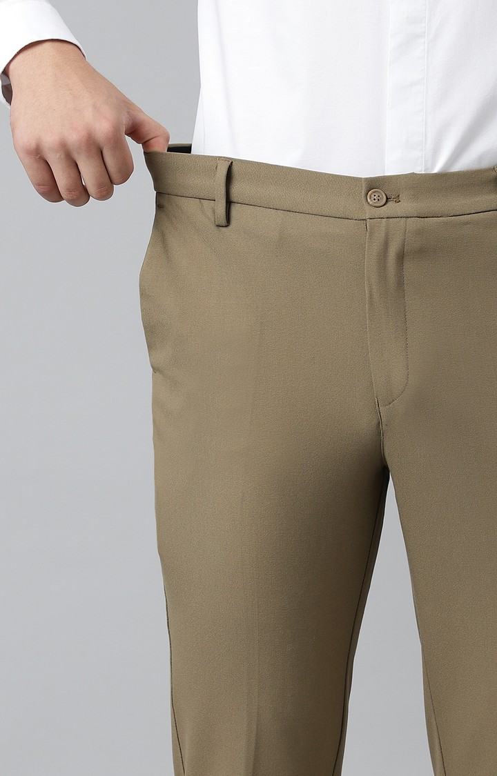 SUBTRACT Men 4 Way Stretch Wrinkle Free Slim Fit Formal Trouser in Tan Khaki with 2 inch Flexible Waistband