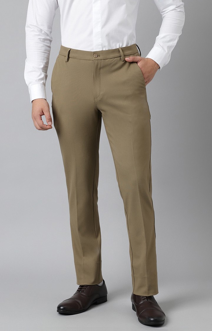 SUBTRACT Men 4 Way Stretch Wrinkle Free Slim Fit Formal Trouser in Tan Khaki with 2 inch Flexible Waistband