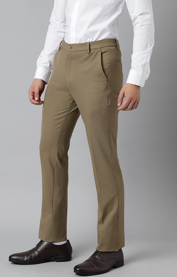 SUBTRACT Men 4 Way Stretch Wrinkle Free Slim Fit Formal Trouser in Tan Khaki with 2 inch Flexible Waistband