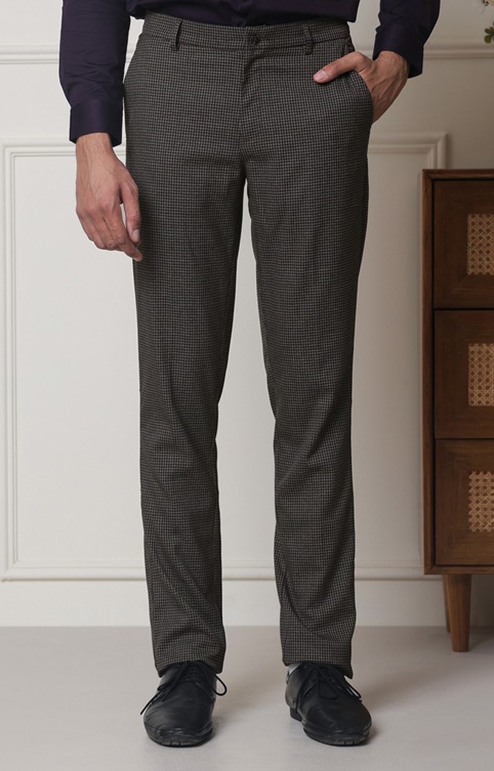 SUBTRACT Men 2 Way Stretch Wrinkle Free Slim Fit Checked Formal Trouser in Grey Violet