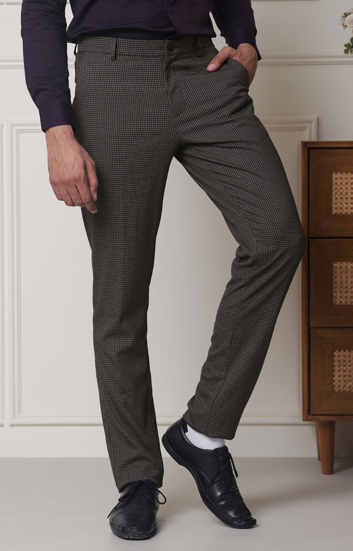 SUBTRACT Men 2 Way Stretch Wrinkle Free Slim Fit Checked Formal Trouser in Grey Violet