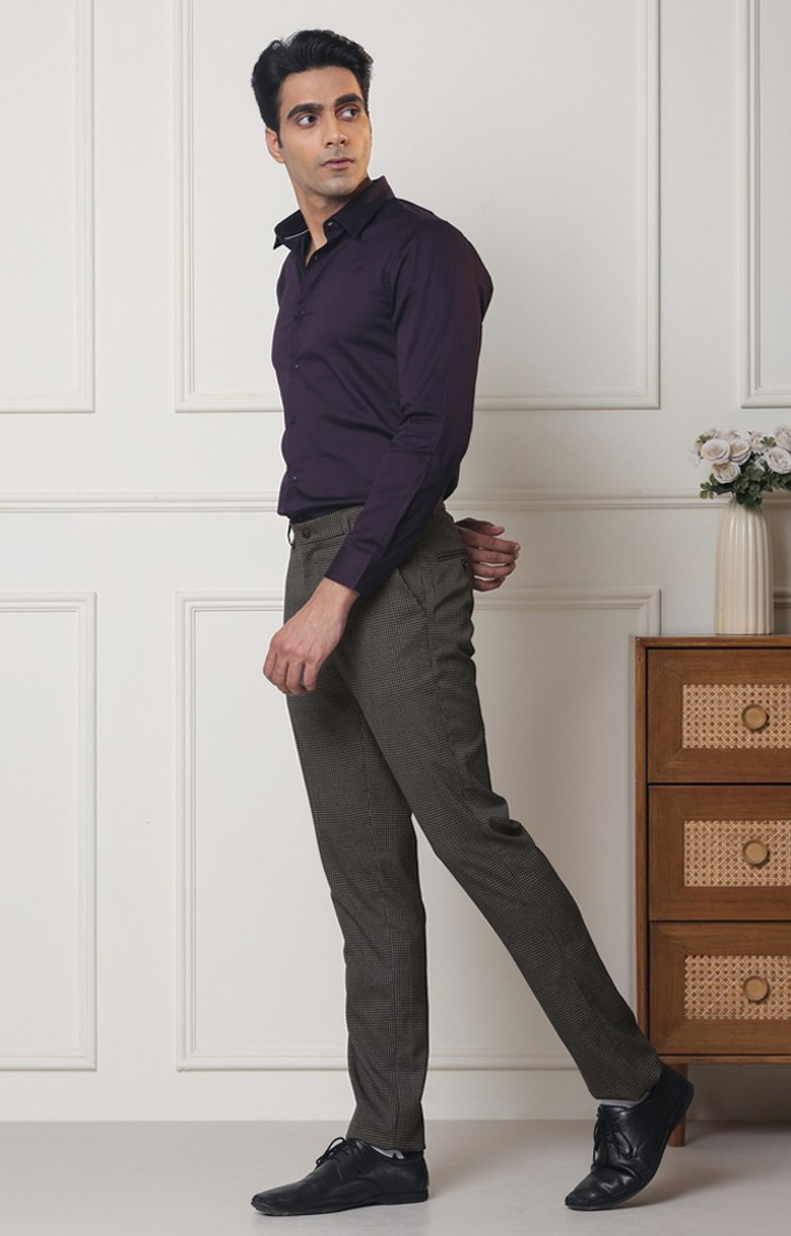 SUBTRACT Men 2 Way Stretch Wrinkle Free Slim Fit Checked Formal Trouser in Grey Violet