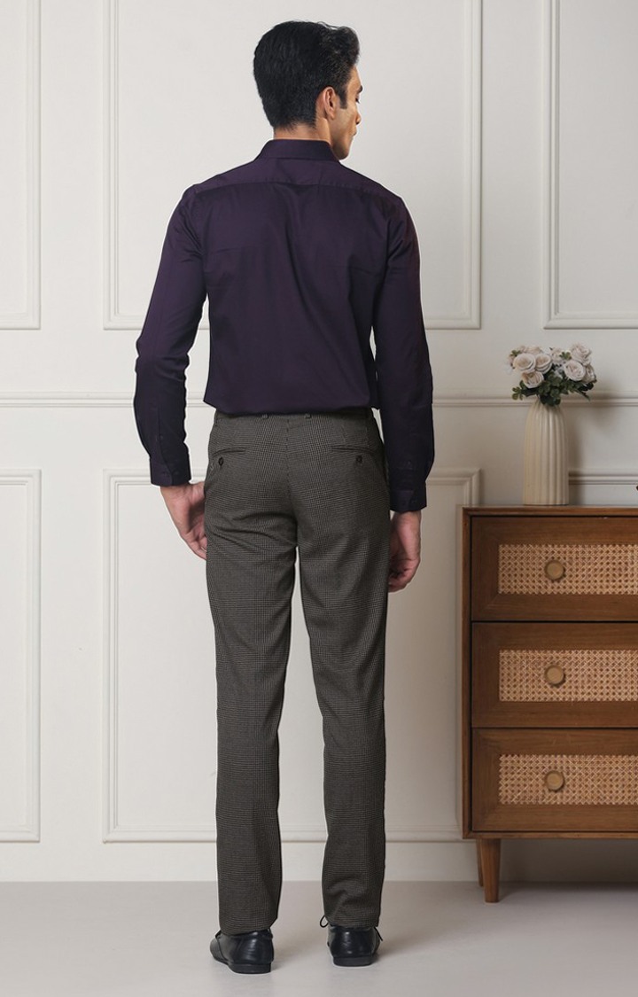 SUBTRACT Men 2 Way Stretch Wrinkle Free Slim Fit Checked Formal Trouser in Grey Violet