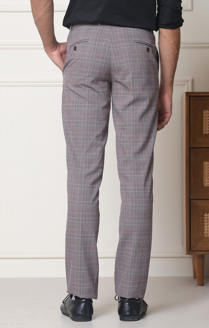 SUBTRACT Men 2 Way Stretch Wrinkle Free Slim Fit Checked Formal Trouser in Mauve