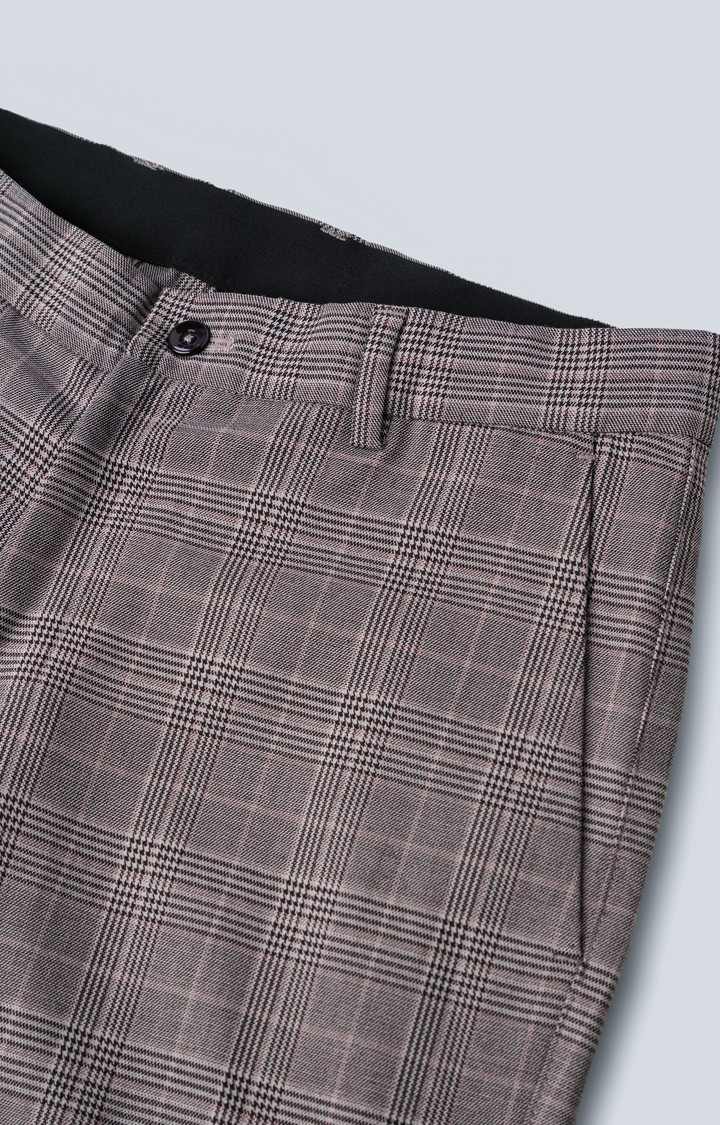 SUBTRACT Men 2 Way Stretch Wrinkle Free Slim Fit Checked Formal Trouser in Mauve