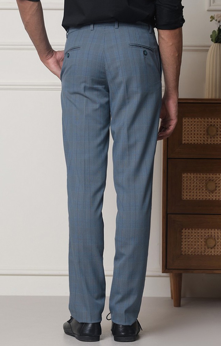 SUBTRACT Men 2 Way Stretch Wrinkle Free Slim Fit Checked Formal Trouser in Sky