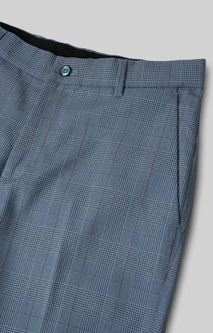 SUBTRACT Men 2 Way Stretch Wrinkle Free Slim Fit Checked Formal Trouser in Sky