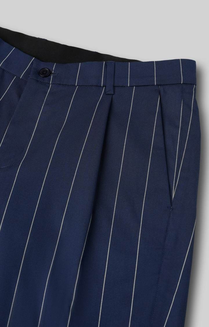 SUBTRACT Men 2 Way Stretch Wrinkle Free Slim Fit Checked Formal Trouser in Denim Blue