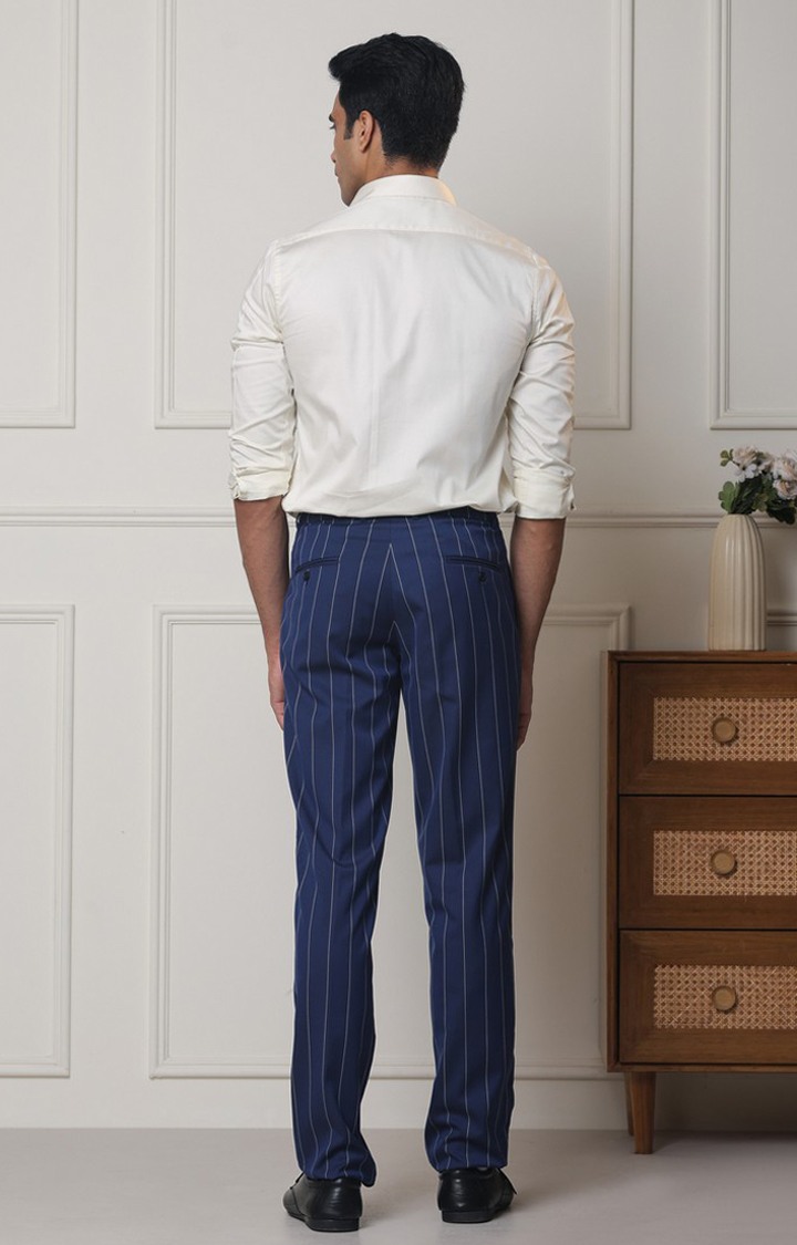 SUBTRACT Men 2 Way Stretch Wrinkle Free Slim Fit Checked Formal Trouser in Denim Blue