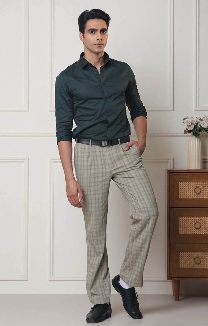 SUBTRACT Men 2 Way Stretch Wrinkle Free Slim Fit Checked Formal Trouser in Hazelwood