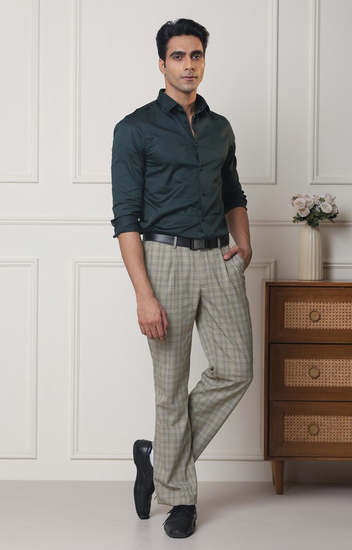 SUBTRACT Men 2 Way Stretch Wrinkle Free Slim Fit Checked Formal Trouser in Hazelwood