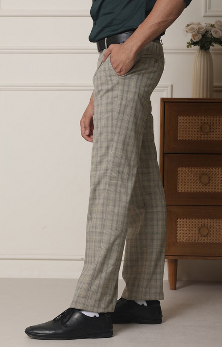 SUBTRACT Men 2 Way Stretch Wrinkle Free Slim Fit Checked Formal Trouser in Hazelwood