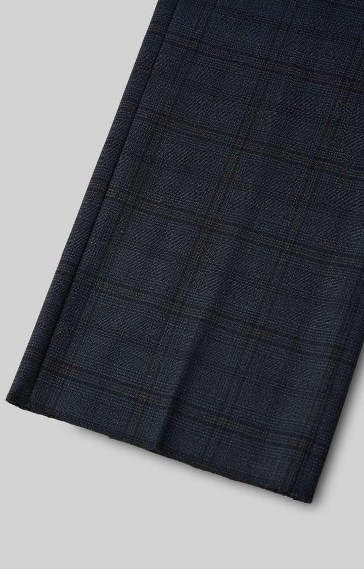 SUBTRACT Men 2 Way Stretch Wrinkle Free Slim Fit Checked Formal Trouser in Oxford Blue
