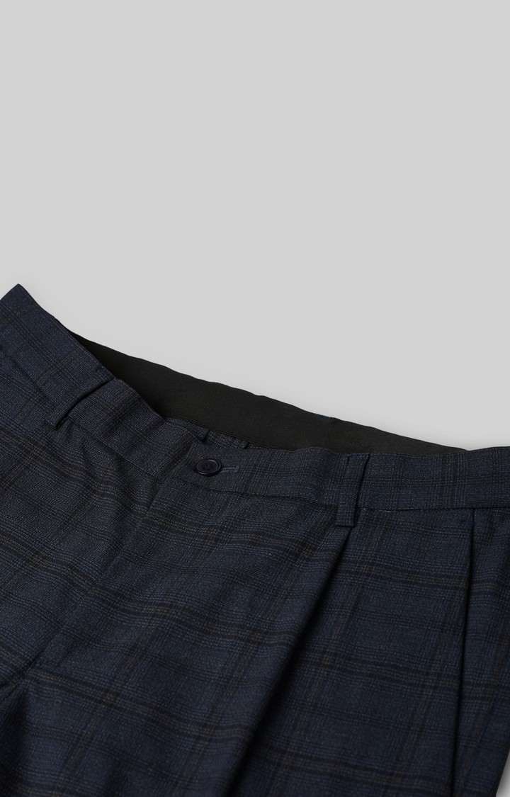 SUBTRACT Men 2 Way Stretch Wrinkle Free Slim Fit Checked Formal Trouser in Oxford Blue