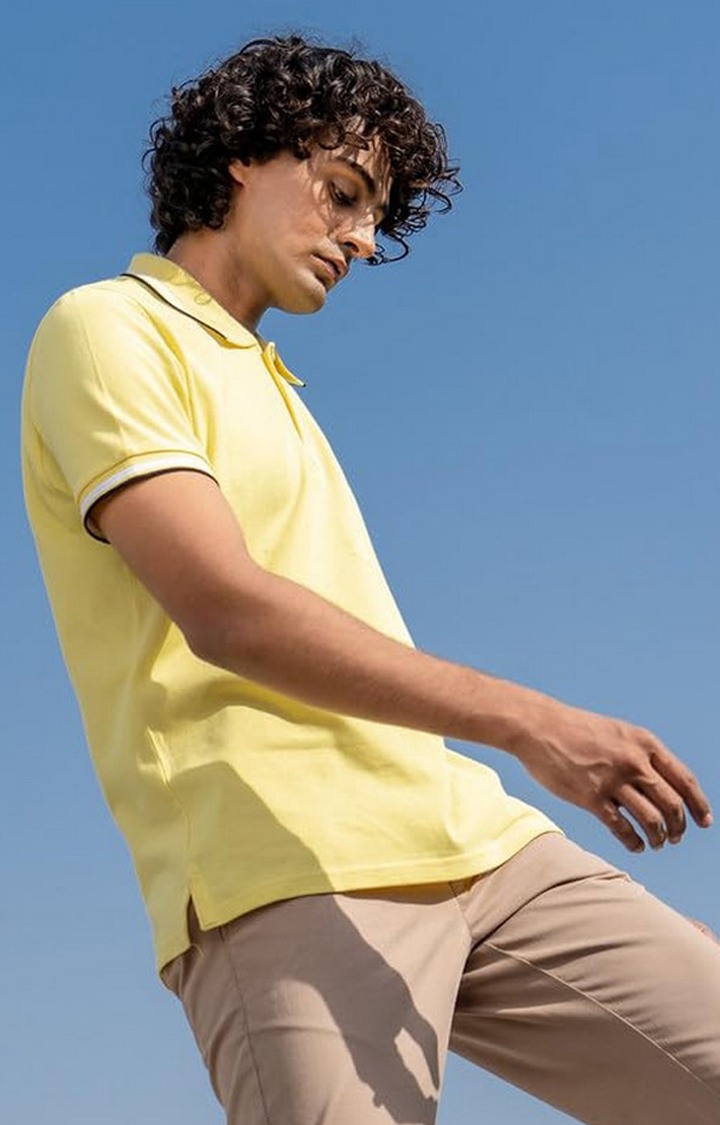 SUBTRACT-Men Lemon Comfort Fit Solid Polo Casual T-Shirt