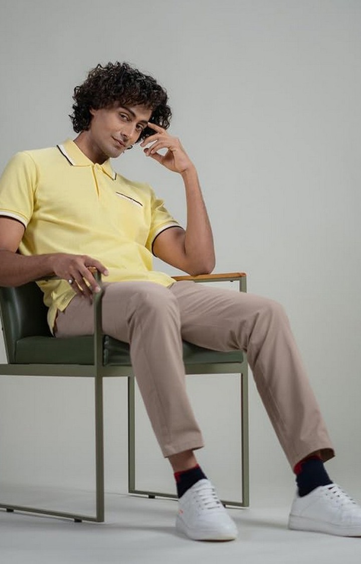 SUBTRACT-Men Lemon Comfort Fit Solid Polo Casual T-Shirt