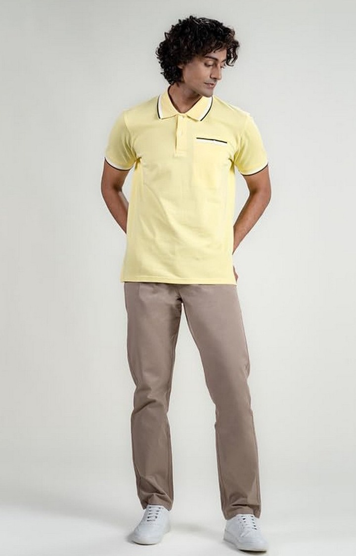 SUBTRACT-Men Lemon Comfort Fit Solid Polo Casual T-Shirt