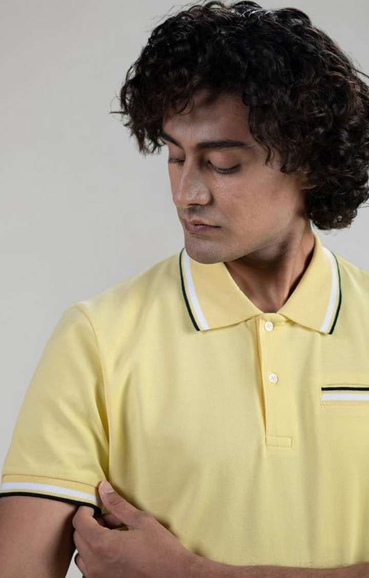 SUBTRACT-Men Lemon Comfort Fit Solid Polo Casual T-Shirt