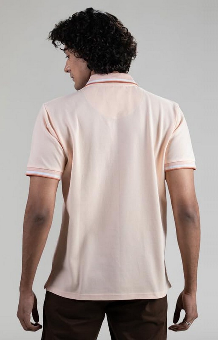 SUBTRACT-Men Peach Comfort Fit Solid Polo Casual T-Shirt