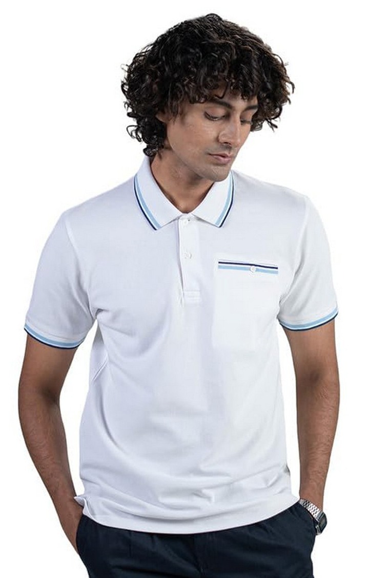 SUBTRACT-Men White Comfort Fit Solid Polo Casual T-Shirt
