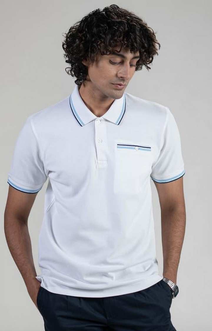 SUBTRACT-Men White Comfort Fit Solid Polo Casual T-Shirt