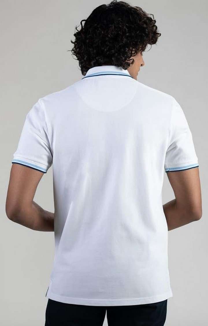 SUBTRACT-Men White Comfort Fit Solid Polo Casual T-Shirt