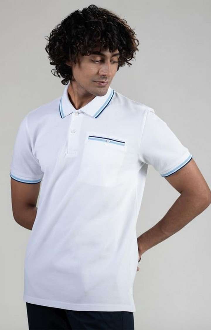 SUBTRACT-Men White Comfort Fit Solid Polo Casual T-Shirt