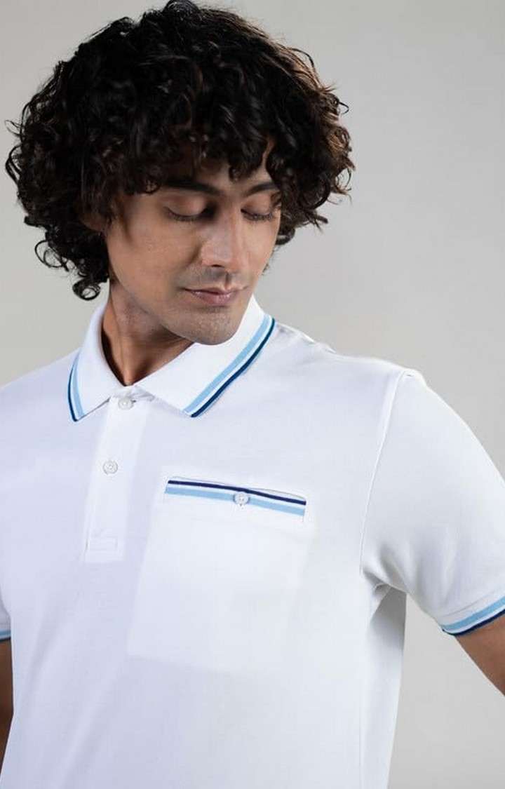 SUBTRACT-Men White Comfort Fit Solid Polo Casual T-Shirt