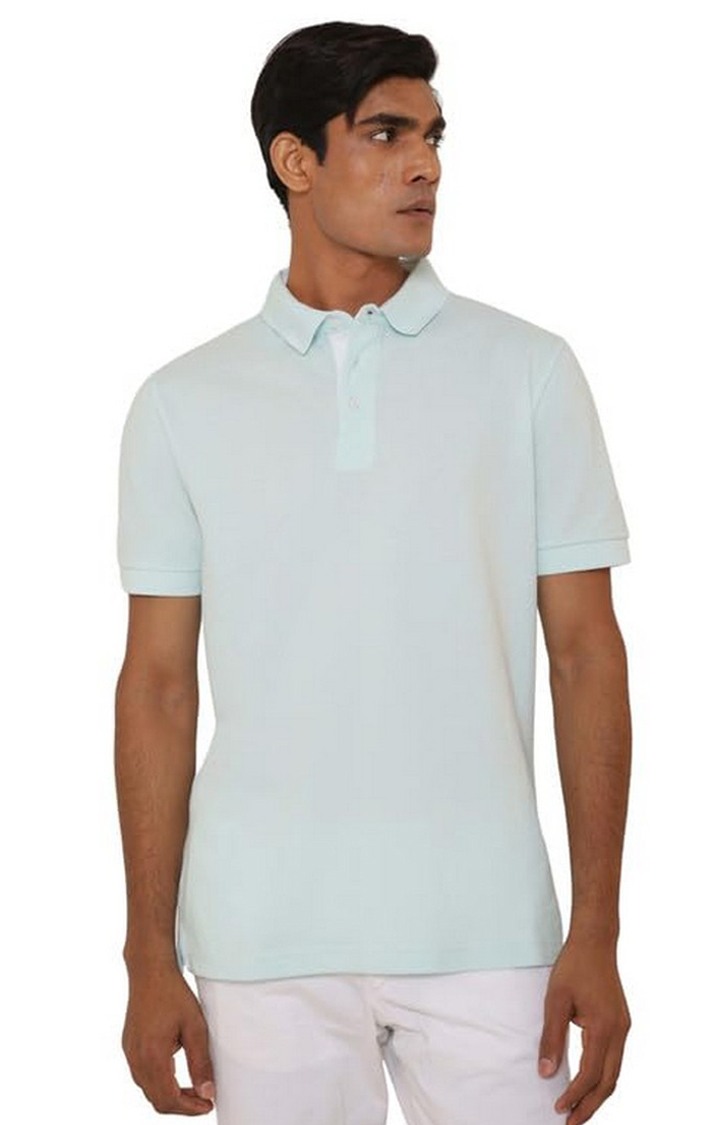 SUBTRACT-Men Ice Blue Comfort Fit Solid Polo Casual T-Shirt