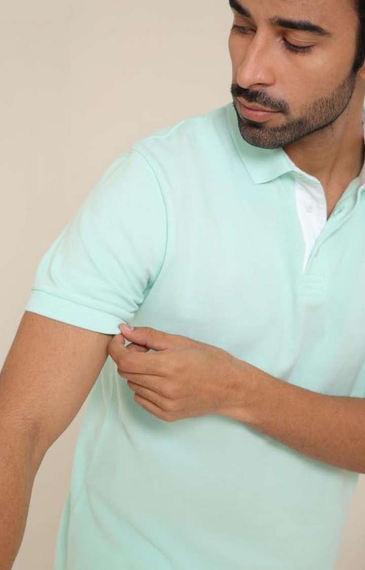 SUBTRACT-Men Ice Green Comfort Fit Solid Polo Casual T-Shirt