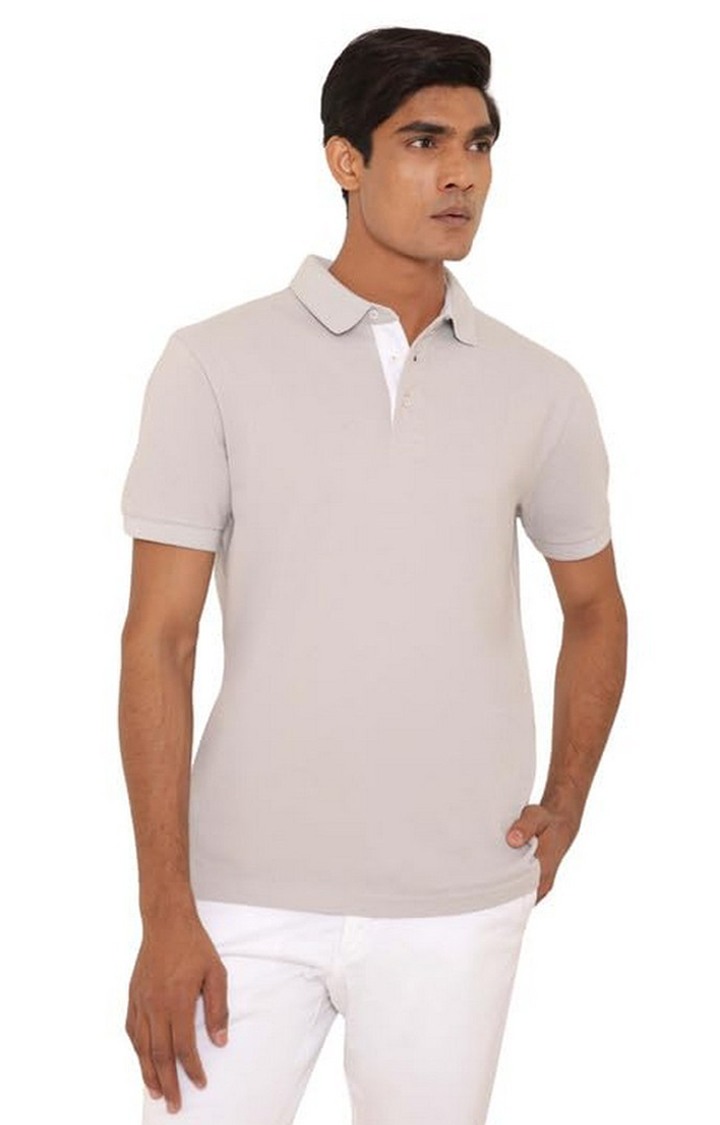 SUBTRACT-Men Light Grey Comfort Fit Solid Polo Casual T-Shirt
