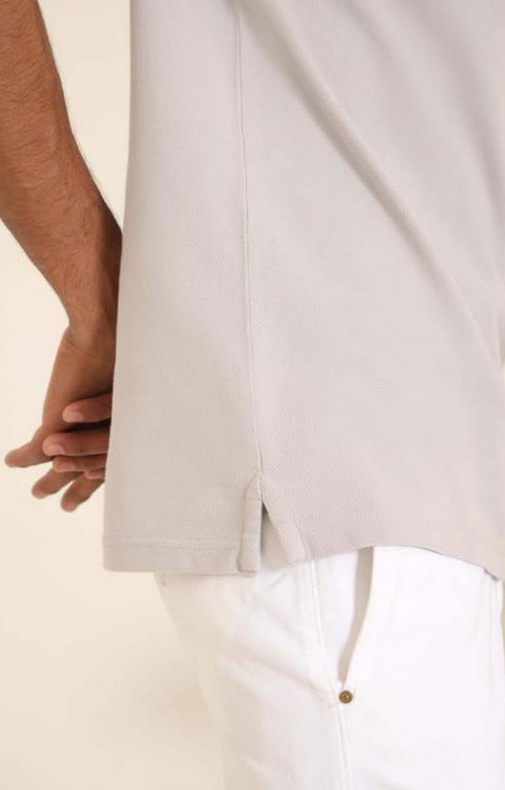 SUBTRACT-Men Light Grey Comfort Fit Solid Polo Casual T-Shirt