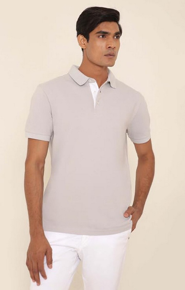 SUBTRACT-Men Light Grey Comfort Fit Solid Polo Casual T-Shirt