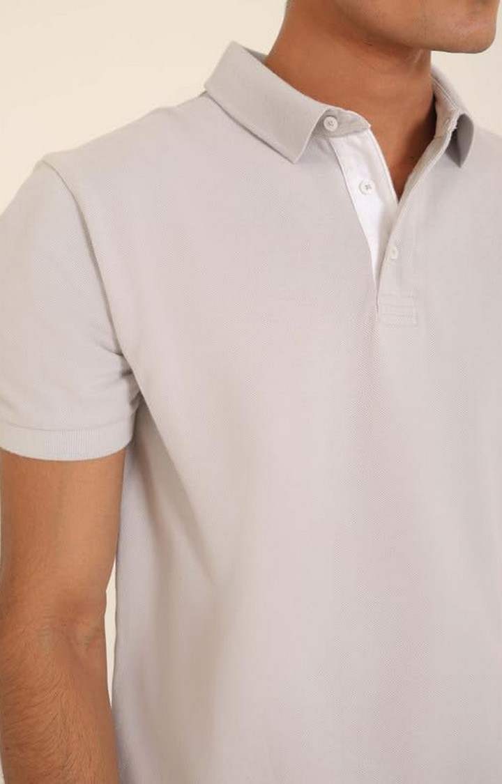 SUBTRACT-Men Light Grey Comfort Fit Solid Polo Casual T-Shirt