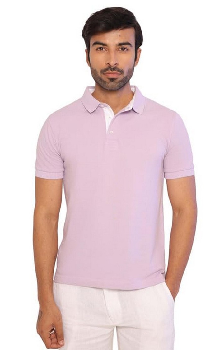 SUBTRACT-Men Lilac Comfort Fit Solid Polo Casual T-Shirt