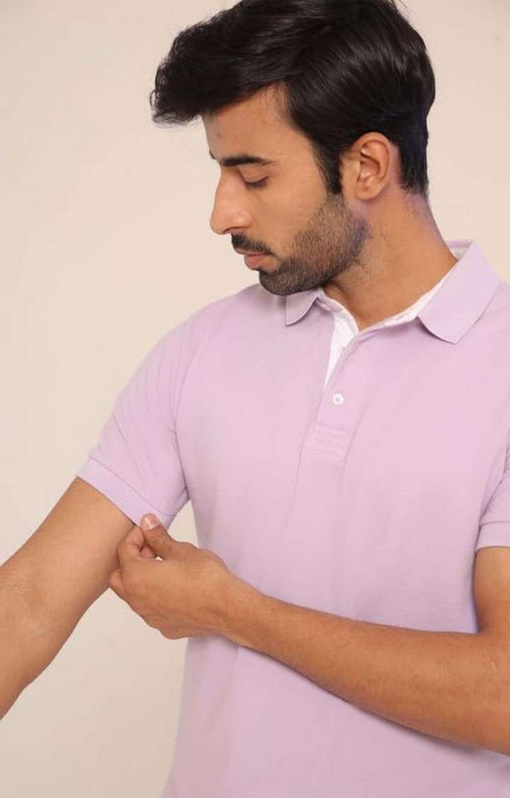 SUBTRACT-Men Lilac Comfort Fit Solid Polo Casual T-Shirt